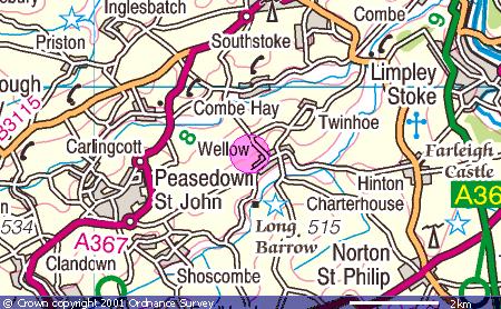 Wider area map around Wellow